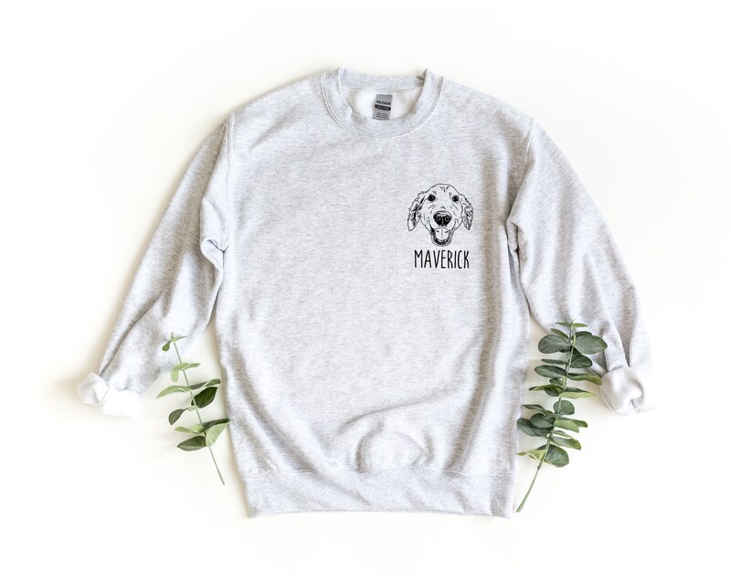 ASH GREY Custom Pet Face Crewneck Sweatshirt | Personalized Dog Cat Portrait Sweater | Holiday Birthday In Memory | Dad Mom Animal Lover